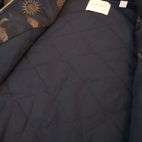 Scotch & Soda Amsterdam Jacquard Bomber Jacket Size XXL Navy Gold Moon Stars - Picture 10 of 16